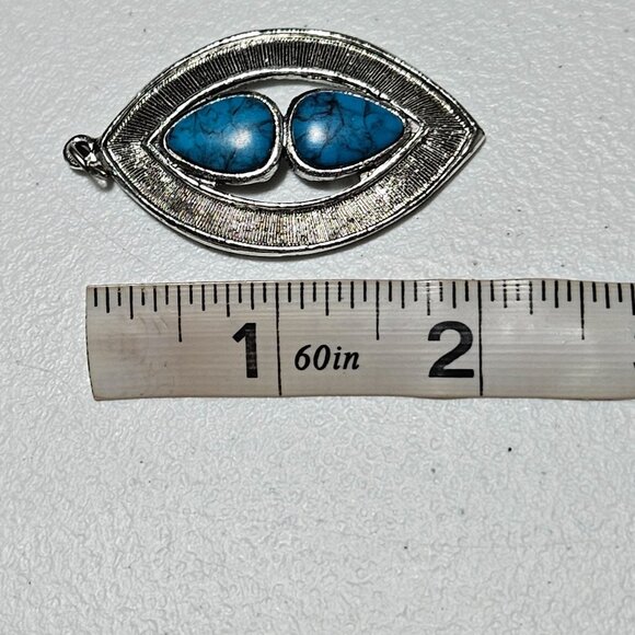 Vintage Silver Plated Pendant Blue Turquoise Stones Southwestern Fashion Jewelry - Picture 4 of 4